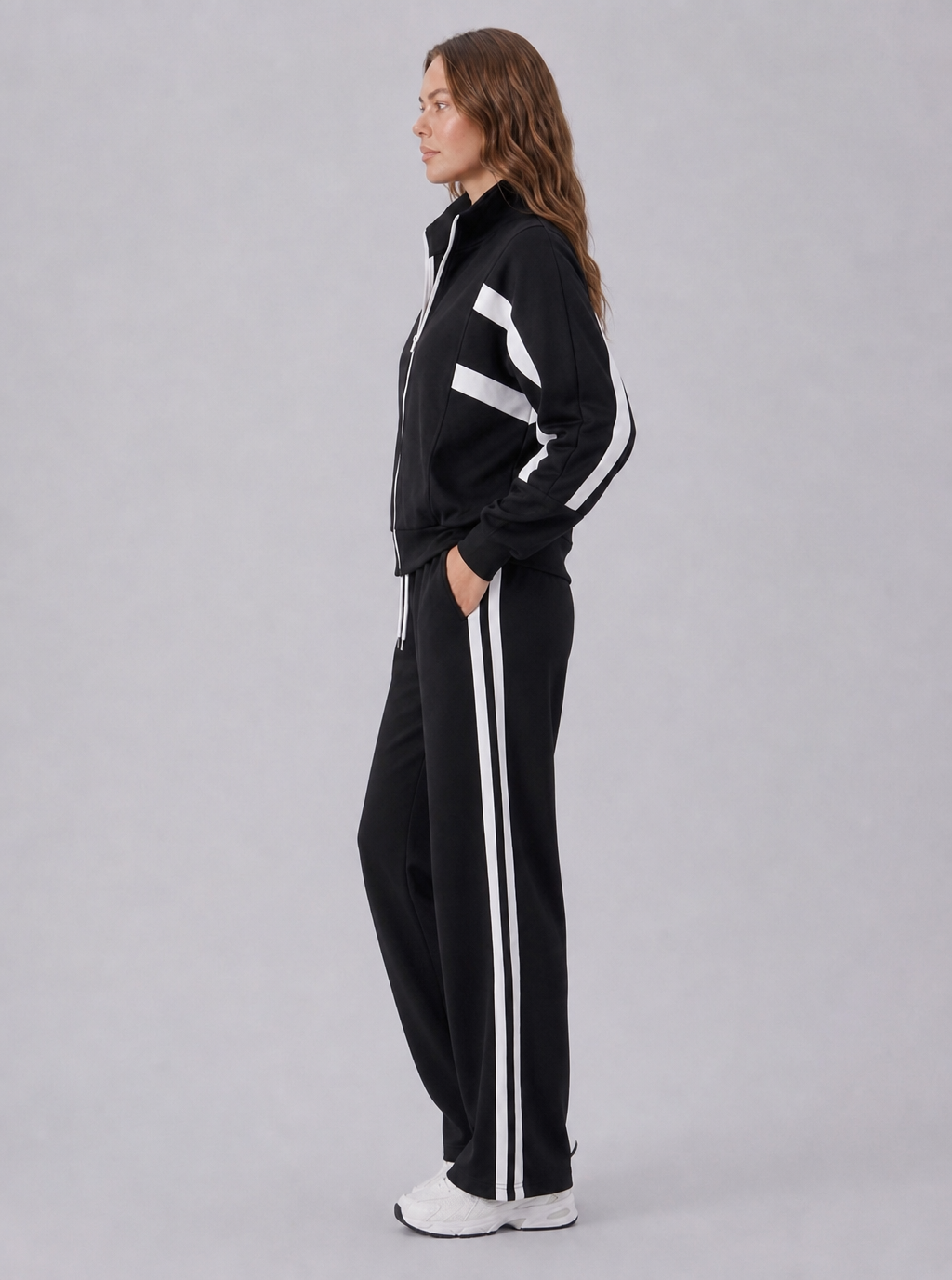 Avrane The Linnea Striped Wide-Leg Set - women's zip jacket and contrast-stripe pants