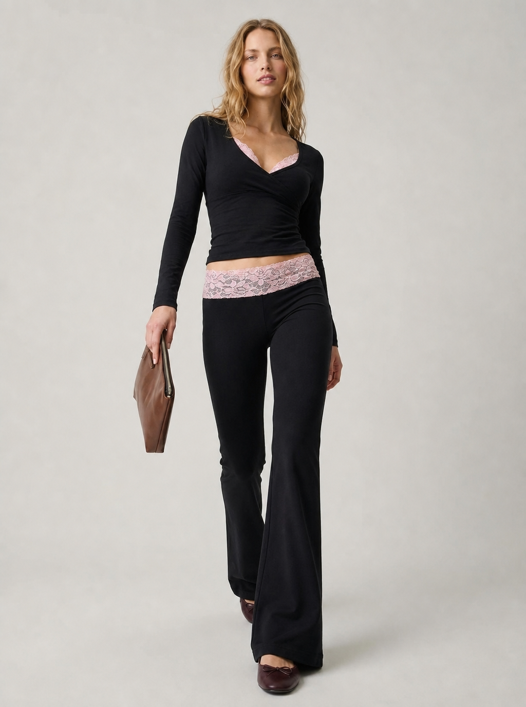 Avrane The Anouk Lace-Trim Flare Set - women's wrap top and flare pants