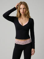 Avrane The Anouk Lace-Trim Flare Set - women's wrap top and flare pants