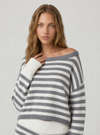 Avrane The Elspeth Off-Shoulder Knit Set - women's striped sweater and short set
