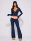 Avrane The Brielle Wrap Flare Set - women's contrast wrap long-sleeve top and flare pant set in navy