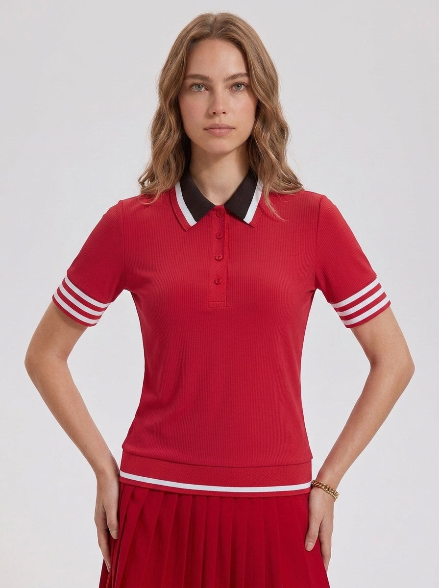 Avrane The Reese Contrast-Collar Polo Top