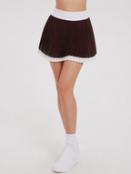 Avrane Scarlett Pleated Skort - women's color-block pleated tennis skort with phone pocket in brown