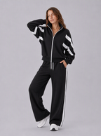 Avrane The Linnea Striped Wide-Leg Set - women's zip jacket and contrast-stripe pants