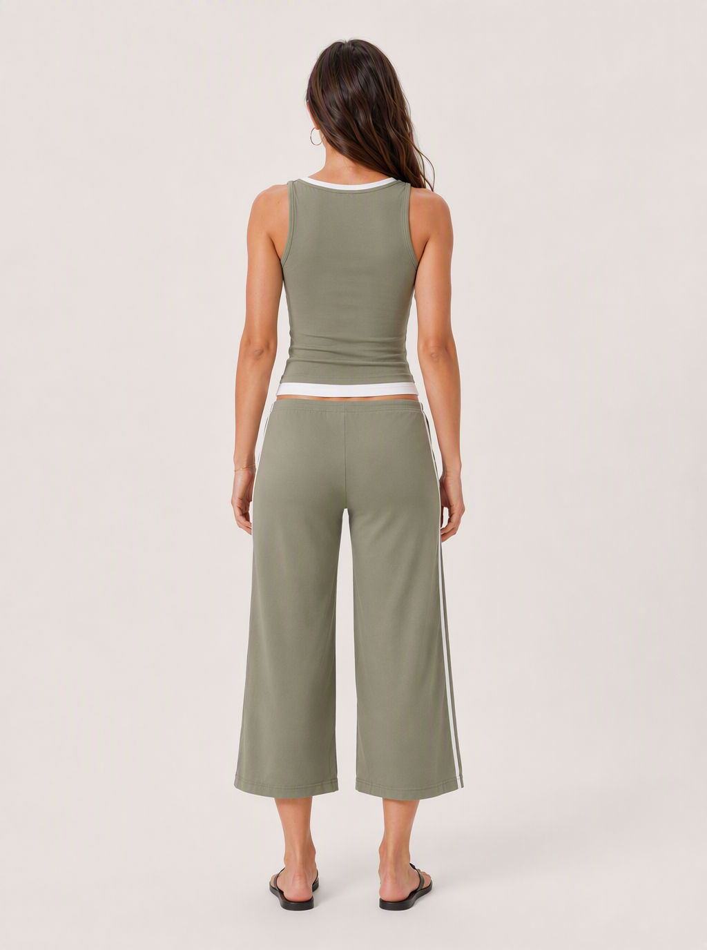 Avrane The Maren Contrast Layered Set - women's contrast-layer tank and cropped wide-leg set in green