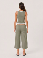 Avrane The Maren Contrast Layered Set - women's contrast-layer tank and cropped wide-leg set in green