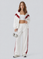 Avrane The Celeste Retro Track Set - women's contrast-panel track jacket and wide-leg pant set in white, beige, red, coffee, black, burgundy