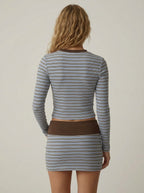 Avrane The Marlowe Contrast-Trim Skirt Set - women's striped cardigan and mini skirt