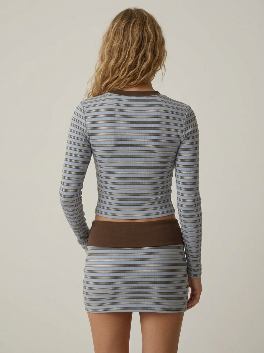 Avrane The Marlowe Contrast-Trim Skirt Set - women's striped cardigan and mini skirt